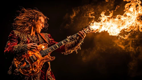 Flaming Guitarist Art Piece