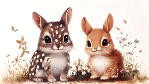 Whimsical Bunnies in Floral Meadow