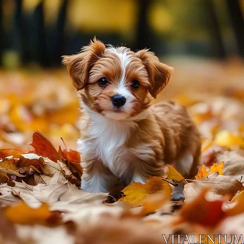 Cute Puppy Among Fall Leaves AI Image