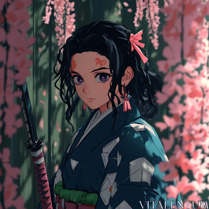 AI ART Traditional Samurai Anime in Cherry Blossom Forest