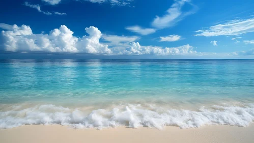 Seascape with Blue Sky and White Clouds