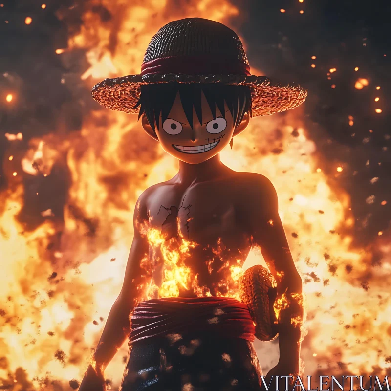 AI ART Anime Straw Hat Hero in Fiery Scene