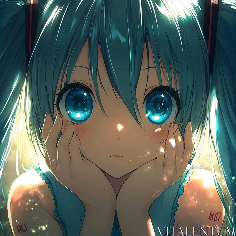 Charming Anime Girl with Blue Hair AI Image