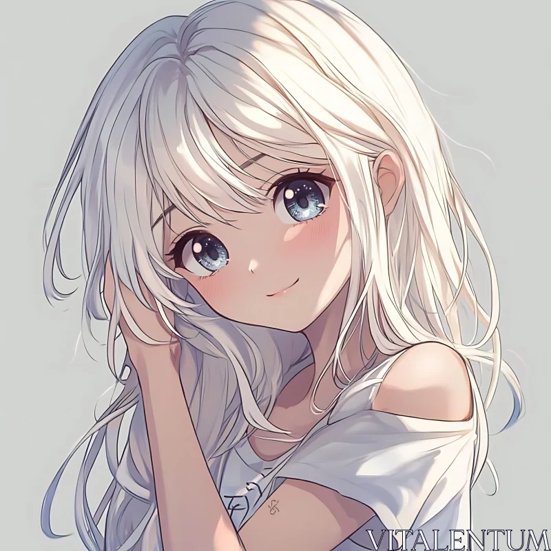 Anime Portrait of White-Haired Girl with Blue Eyes AI Image