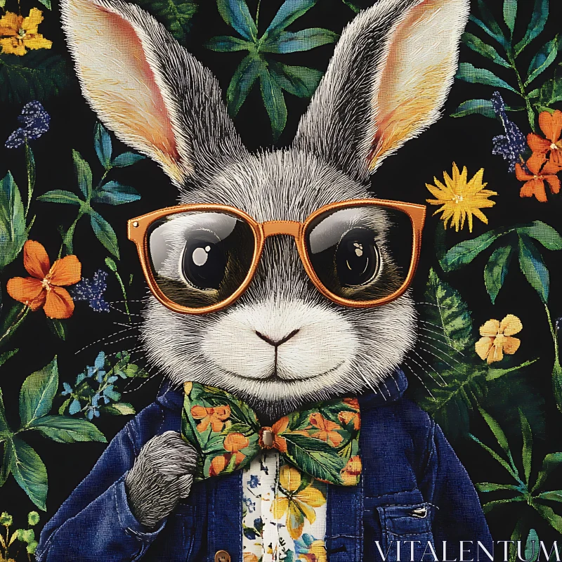 Rabbit with Glasses and Bowtie AI Image