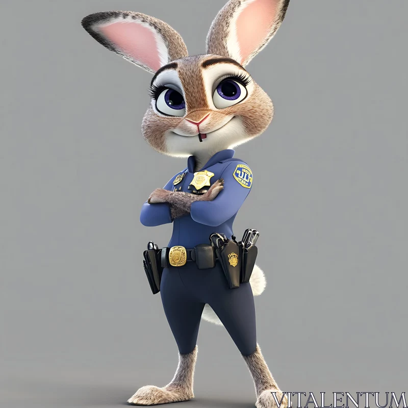 Anthropomorphic Rabbit in Police Uniform AI Image