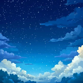 Peaceful Night Sky with Stars and Clouds