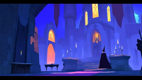 Mystical Castle Illustration with Wizard