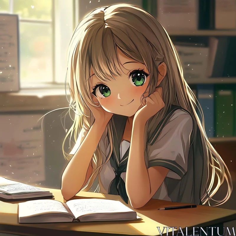 Anime Student in Sunlight AI Image