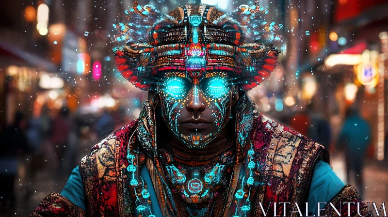 Futuristic Tribal Neon Man AI Image