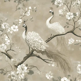 Vintage Peacocks and Floral Arrangement