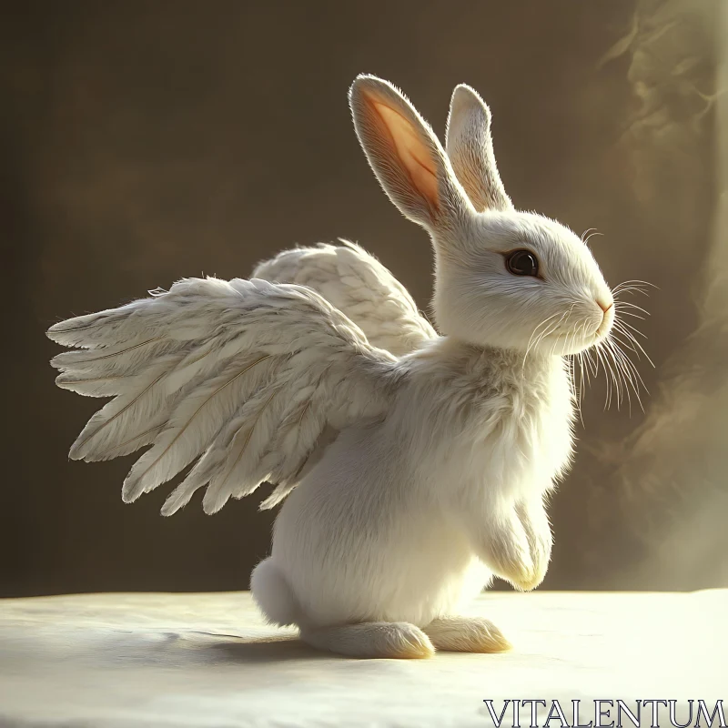 AI ART Winged White Rabbit Fantasy Creature