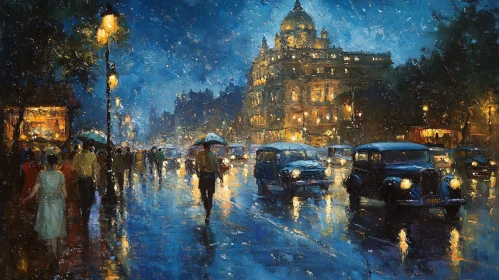 City at Night in the Rain