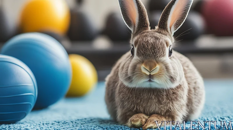 Charming Bunny on Blue Surface Art AI Image