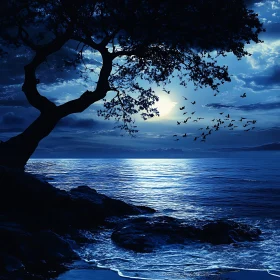 Tranquil Ocean View Under Moonlight