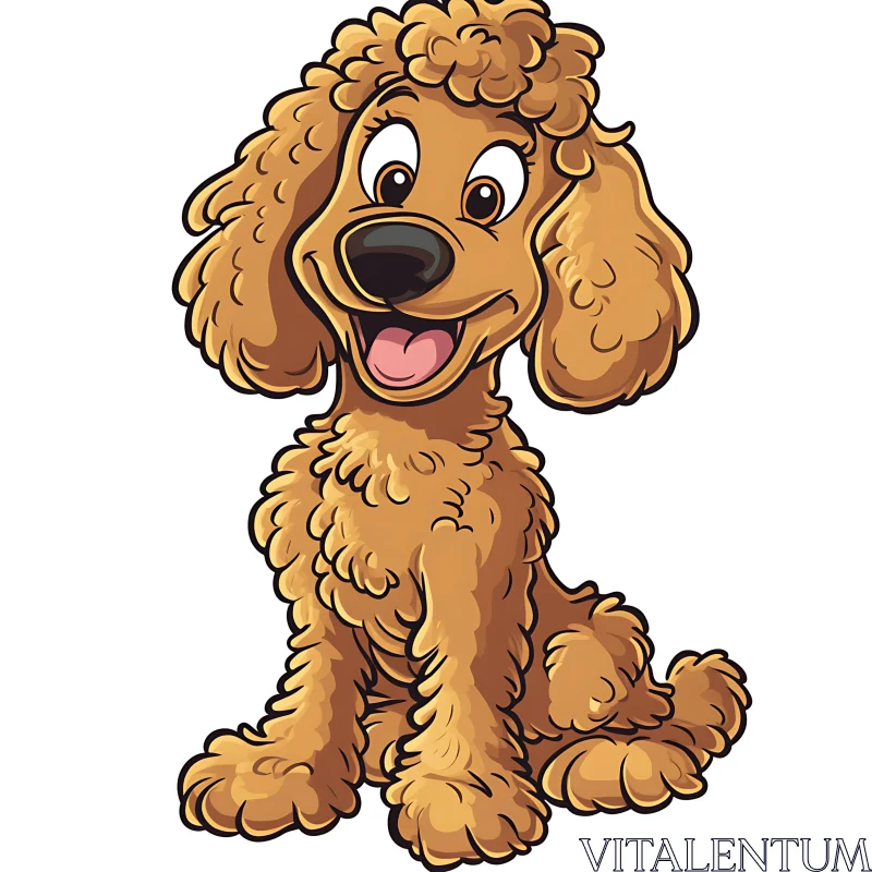 Adorable Smiling Cartoon Dog with Curly Coat AI Image