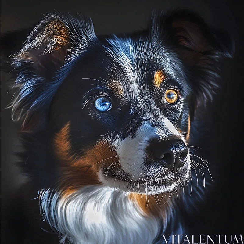 Dog with Blue and Brown Eyes AI Image