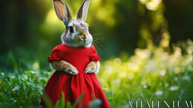 AI ART Enchanting Bunny in a Red Dress