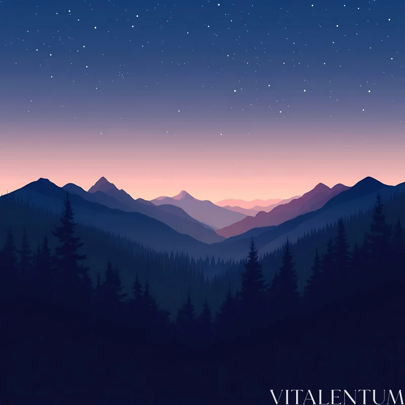 AI ART Layered Mountains Under Night Sky