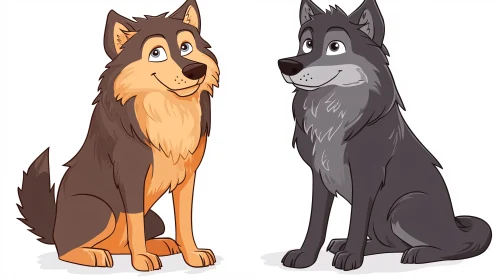 Two Cartoon Wolves Sitting