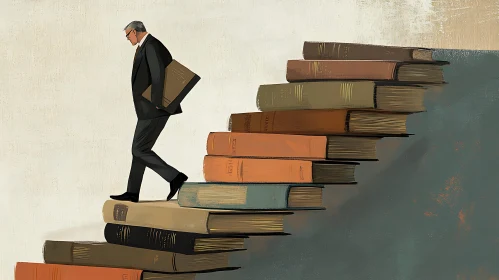 Man Climbing Book Staircase