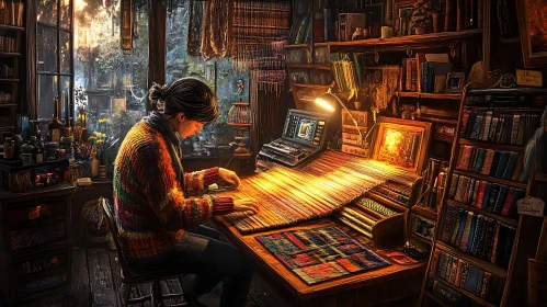 Woman at Loom in Library