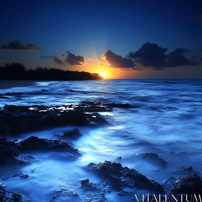 Seascape at Dusk: Ocean Waves and Sunset AI Image