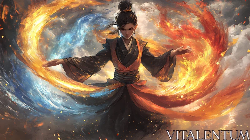 Elemental Balance: A Warrior's Stance AI Image