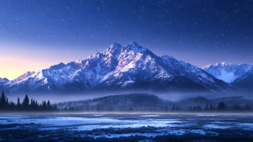 Winter Mountain Landscape at Night