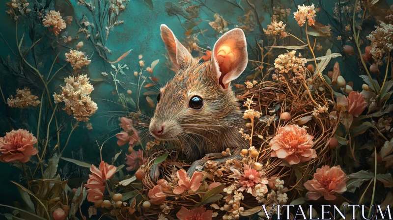 Mouse Among Peach Flowers AI Image