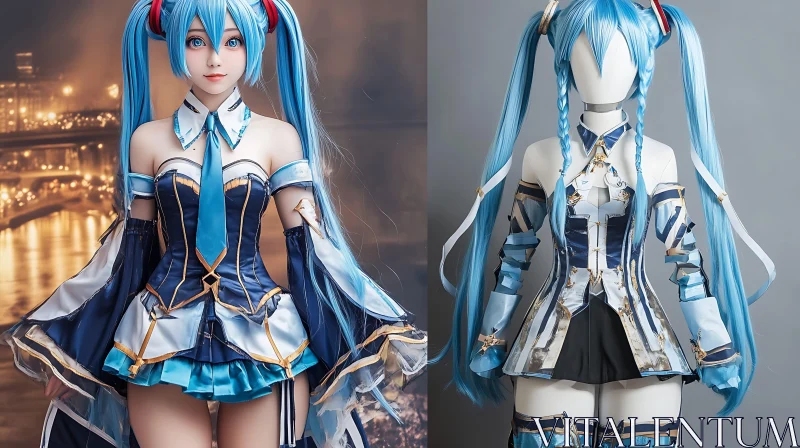 Vibrant Blue Anime Cosplay Costume AI Image