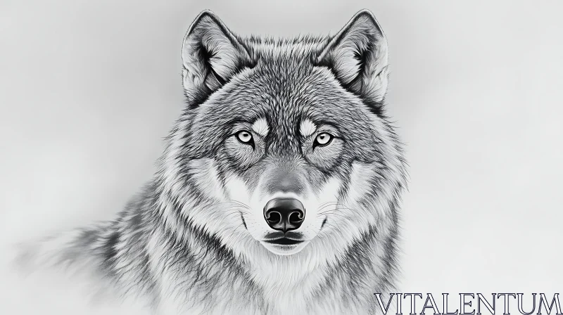 AI ART Monochrome Wolf Gaze - Detailed Animal Portrait