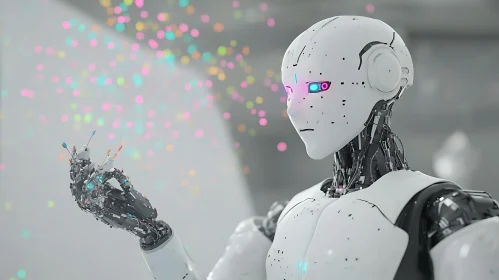 Cyborg with Colorful Particles