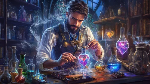 Magical Potion Brewing Scene