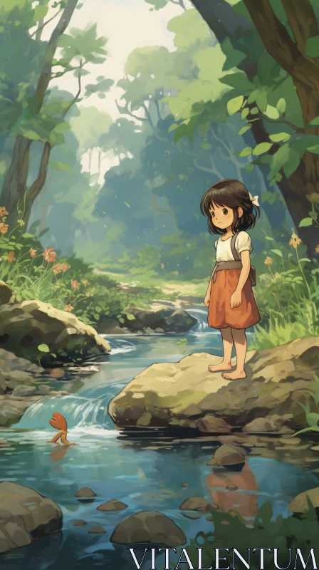 AI ART Young Girl Exploring a Tranquil Forest