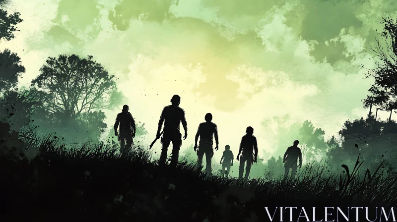 Silhouette Walkers in the Wasteland AI Image