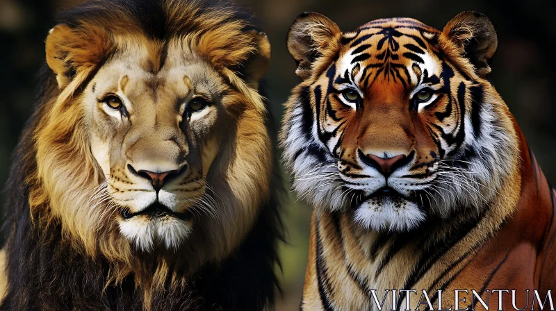 Majestic Lion and Tiger Side-by-Side AI Image