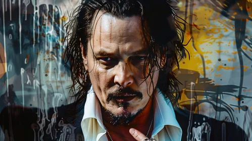 Johnny Depp in Front of Abstract Art