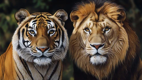 Majestic Lion and Tiger Side by Side