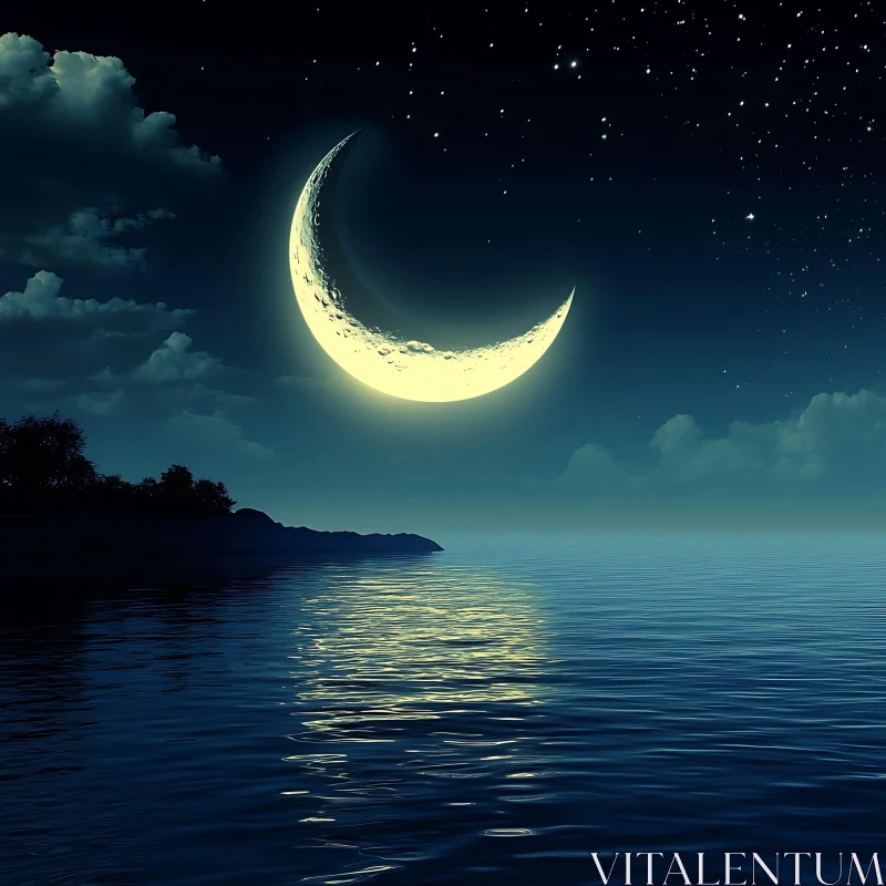 Moonlit Night Over the Ocean AI Image