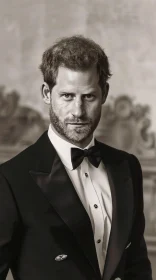 Elegant Black and White Portrait of Prince Harry