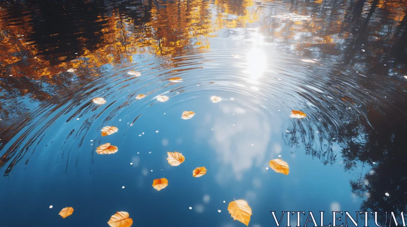 Tranquil Lake with Autumn Leaves and Reflections AI Image