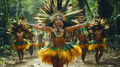 Native People in Forest: Cultural Dance