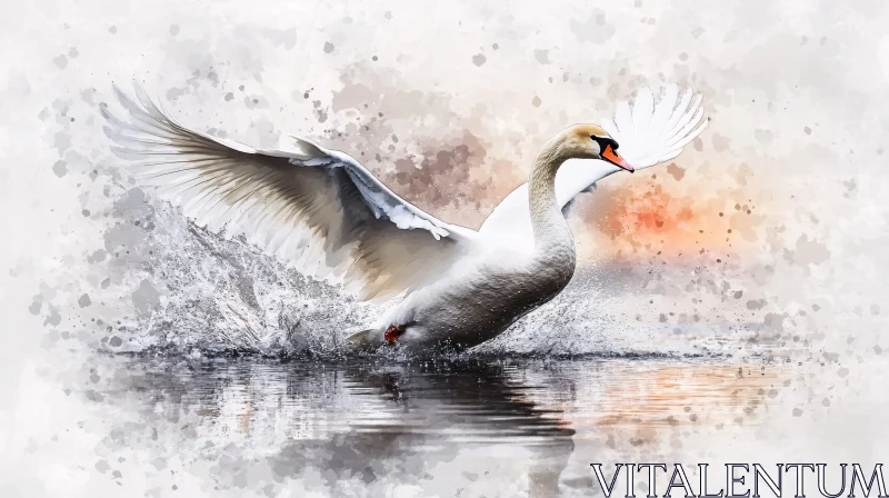 AI ART Graceful Swan Touchdown on Tranquil Water