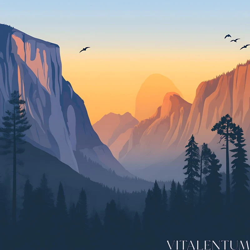 Peaceful Mountain Sunset Art AI Image