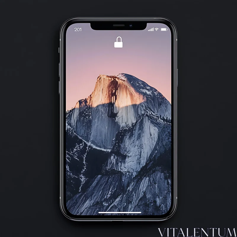 Serene Mountain Landscape on Mobile Screen AI Image