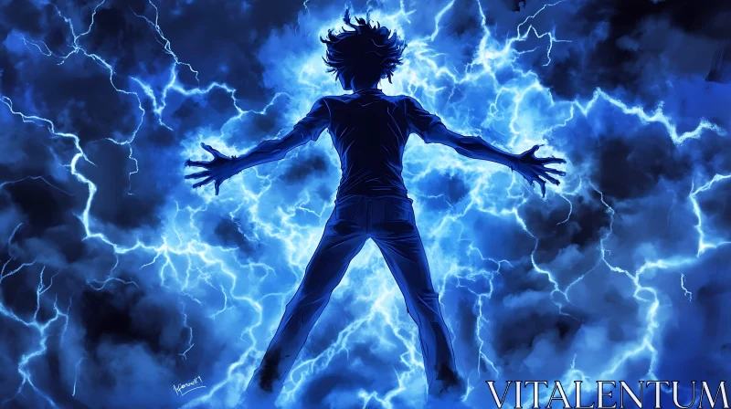 Person Absorbing Energy in Stormy Background AI Image