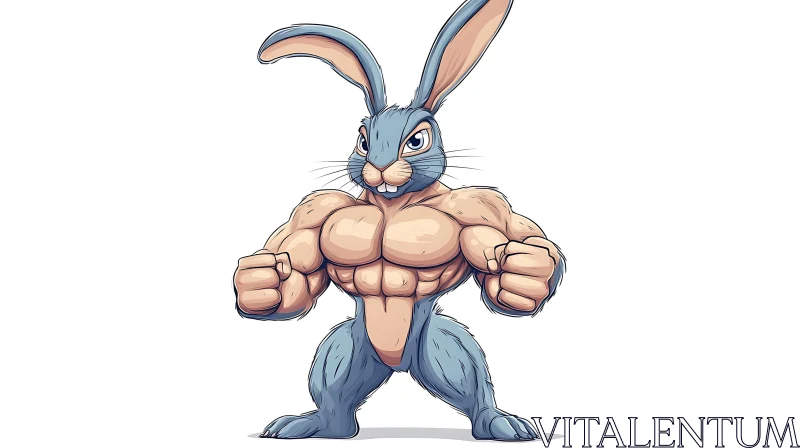 AI ART Muscular Rabbit Cartoon with Strong Physique