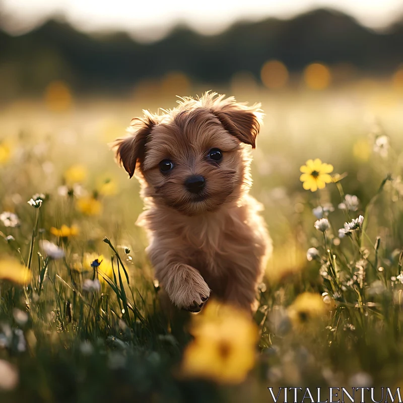 AI ART Joyful Puppy Prancing through a Summer Meadow