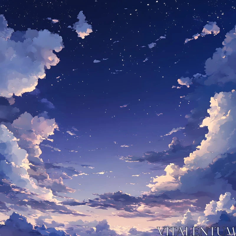 Twilight Sky with Clouds and Stars AI Image